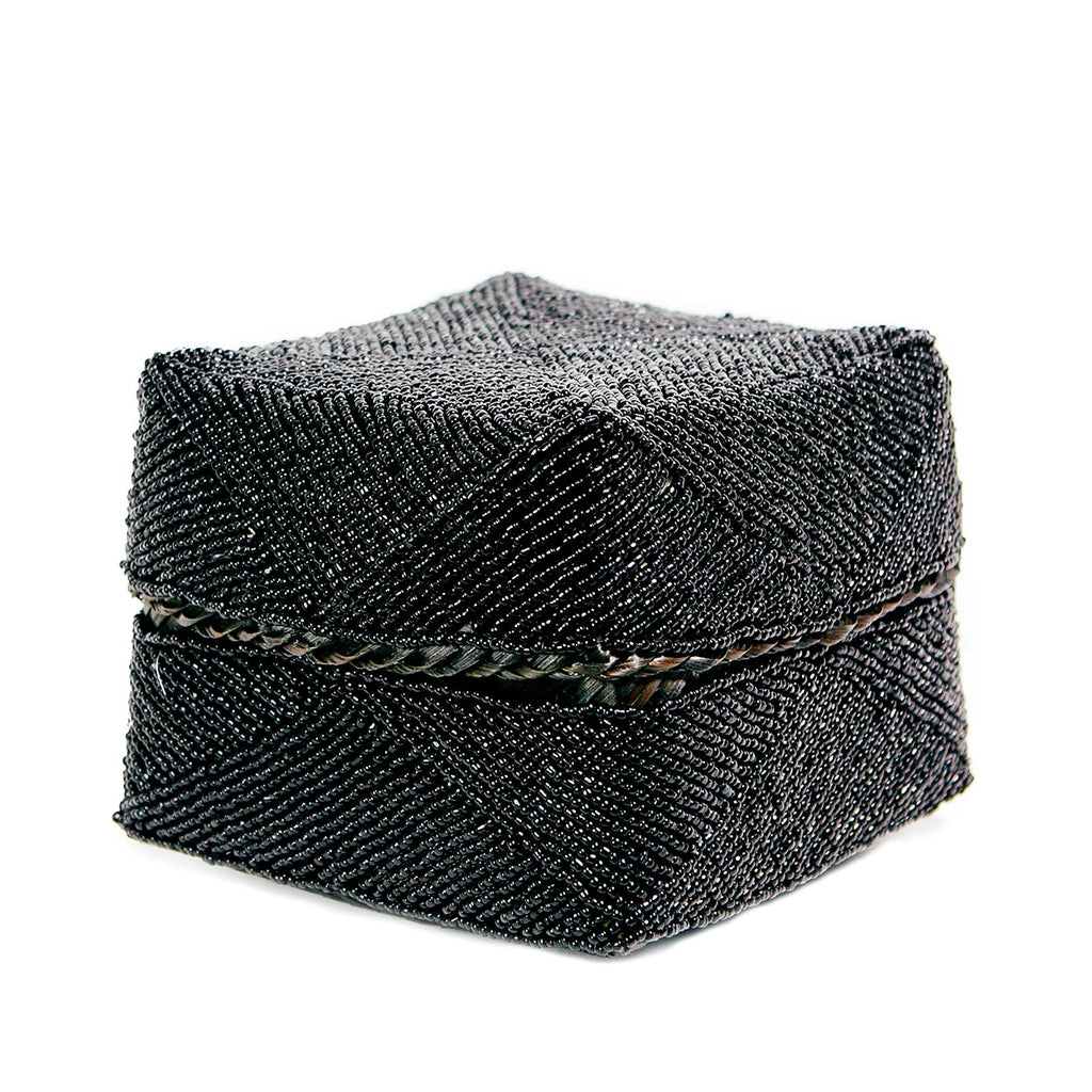 Bazar Bizar Panier En Bambou Beaded Noir 20 x 20 x 15 cm