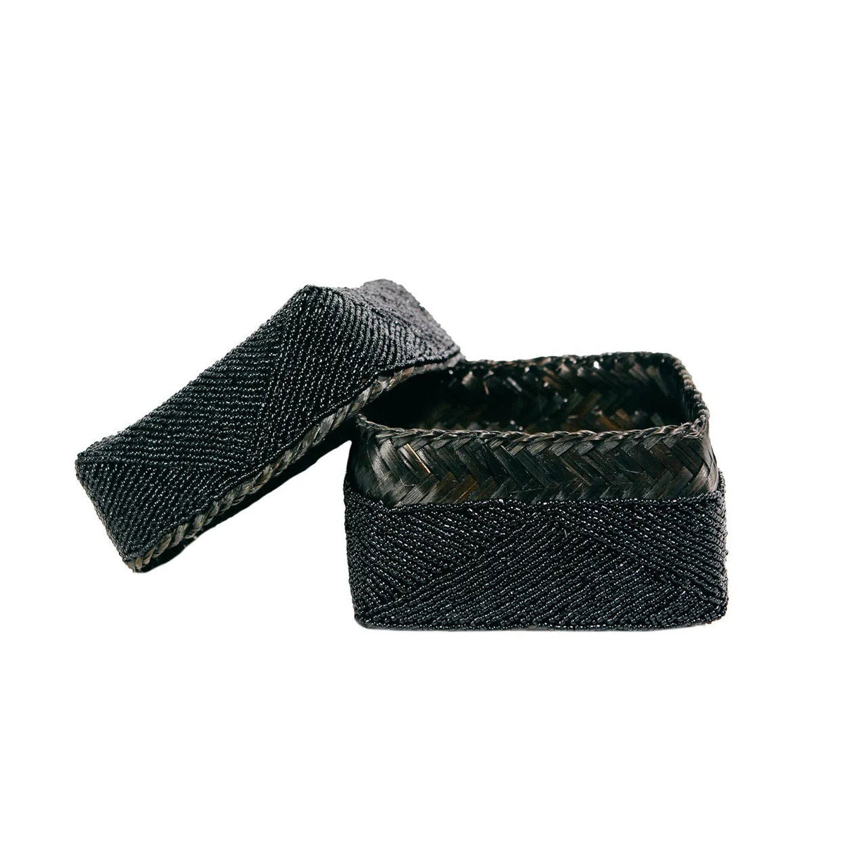 Bazar Bizar Bamboe Mand Beaded Zwart 20 x 20 x 15 cm