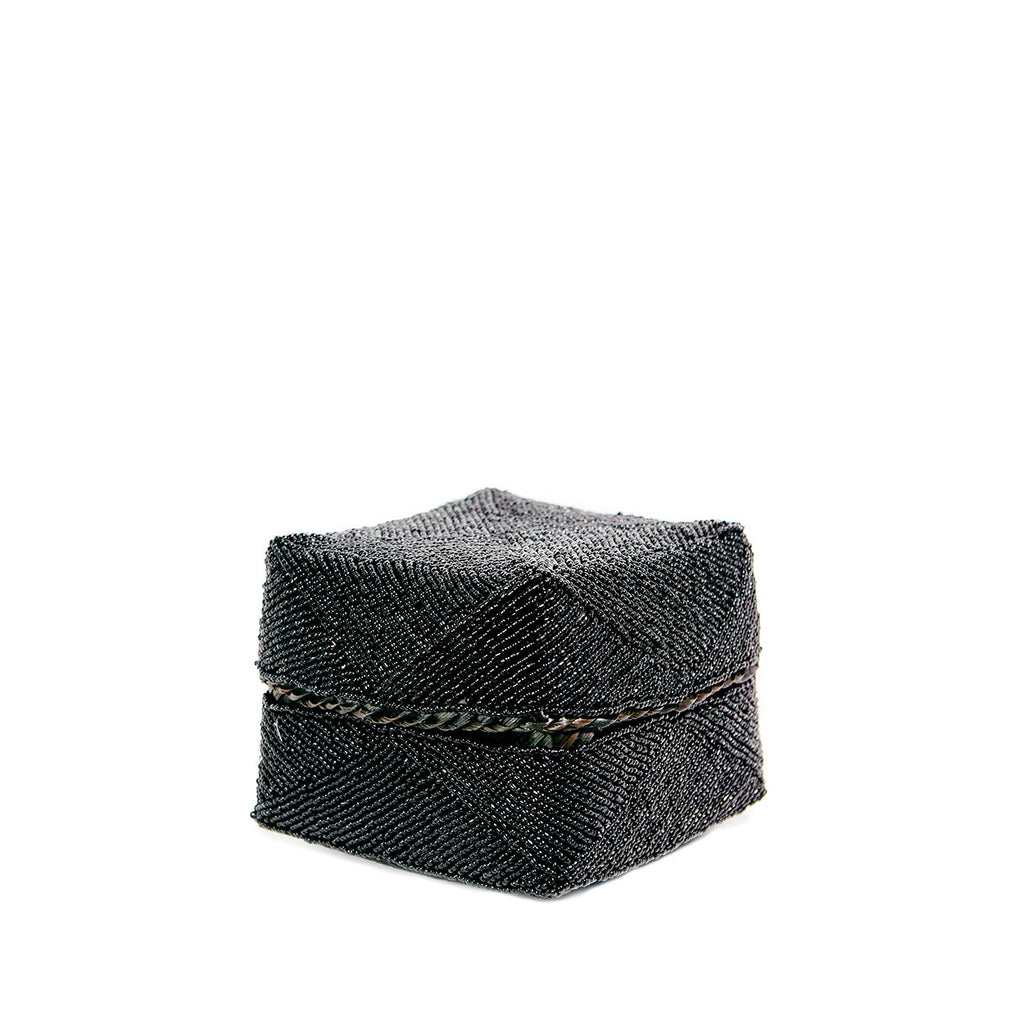 Bazar Bizar Bamboe Mand Beaded Zwart 10 x 10 x 10 cm