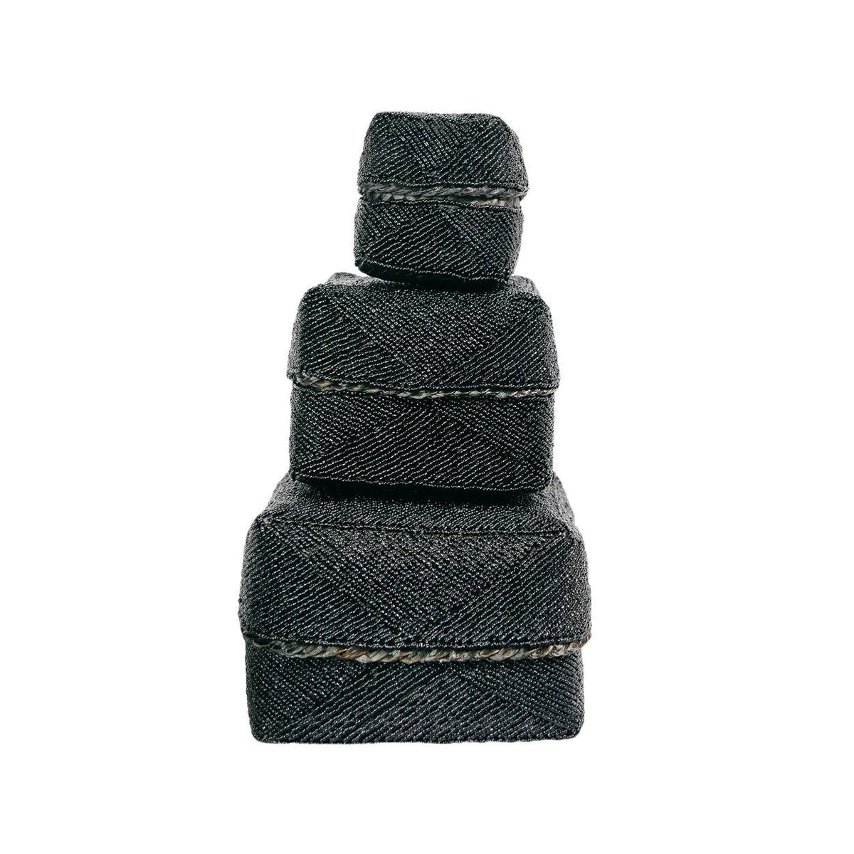 Bazar Bizar Bamboe Mand Beaded Zwart 10 x 10 x 10 cm