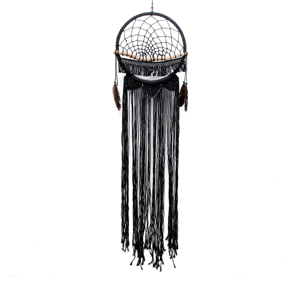 Bazar Bizar Houten Wanddecoratie Macrame Zwart 32 x 90 cm
