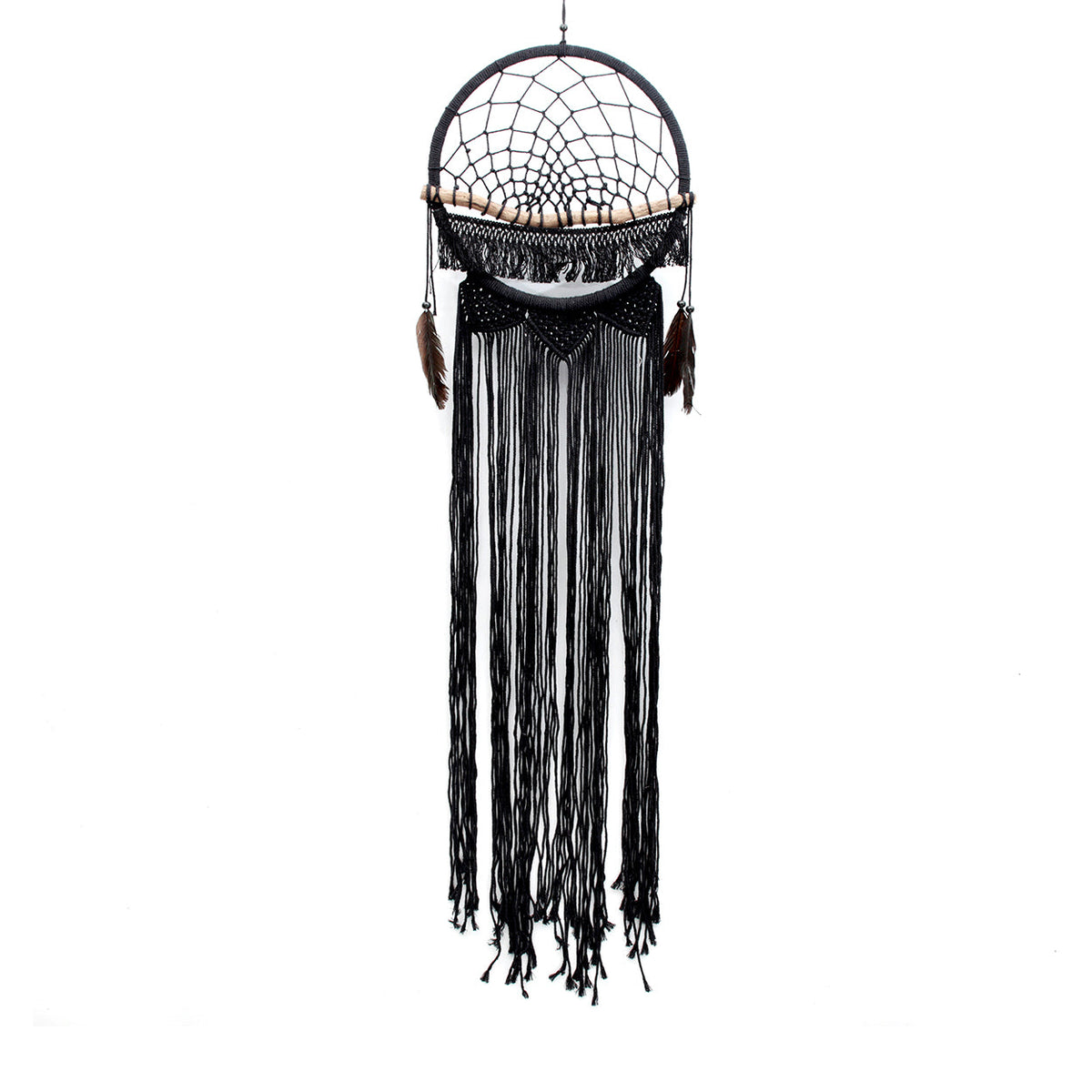Bazar Bizar Houten Wanddecoratie Macrame Zwart 32 x 90 cm