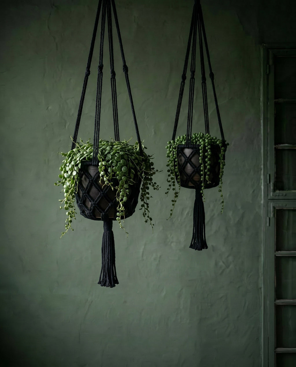 Bazar Bizar Katoenen Plantenhanger Macrame Zwart Ø25 x H100 cm