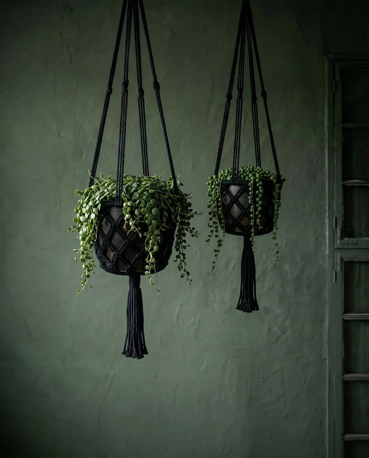 Bazar Bizar Katoenen Plantenhanger Macrame Zwart Ø25 x H100 cm