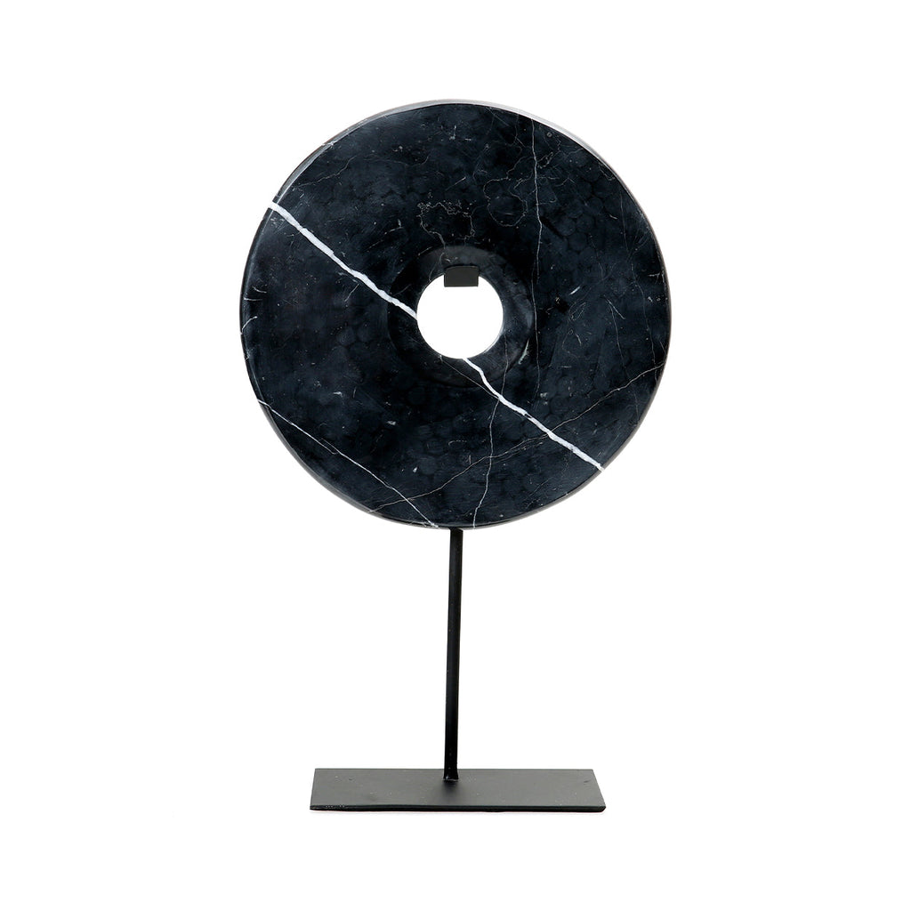 Bazar Bizar Marmeren Sculptuur Disc On Stand Zwart 25 x 9 x 40 cm
