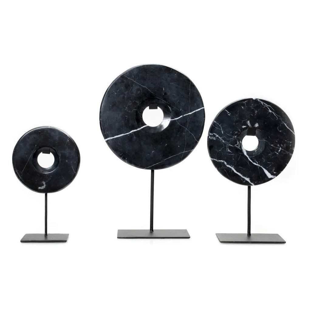 Bazar Bizar Marmeren Sculptuur Disc On Stand Zwart 25 x 9 x 40 cm