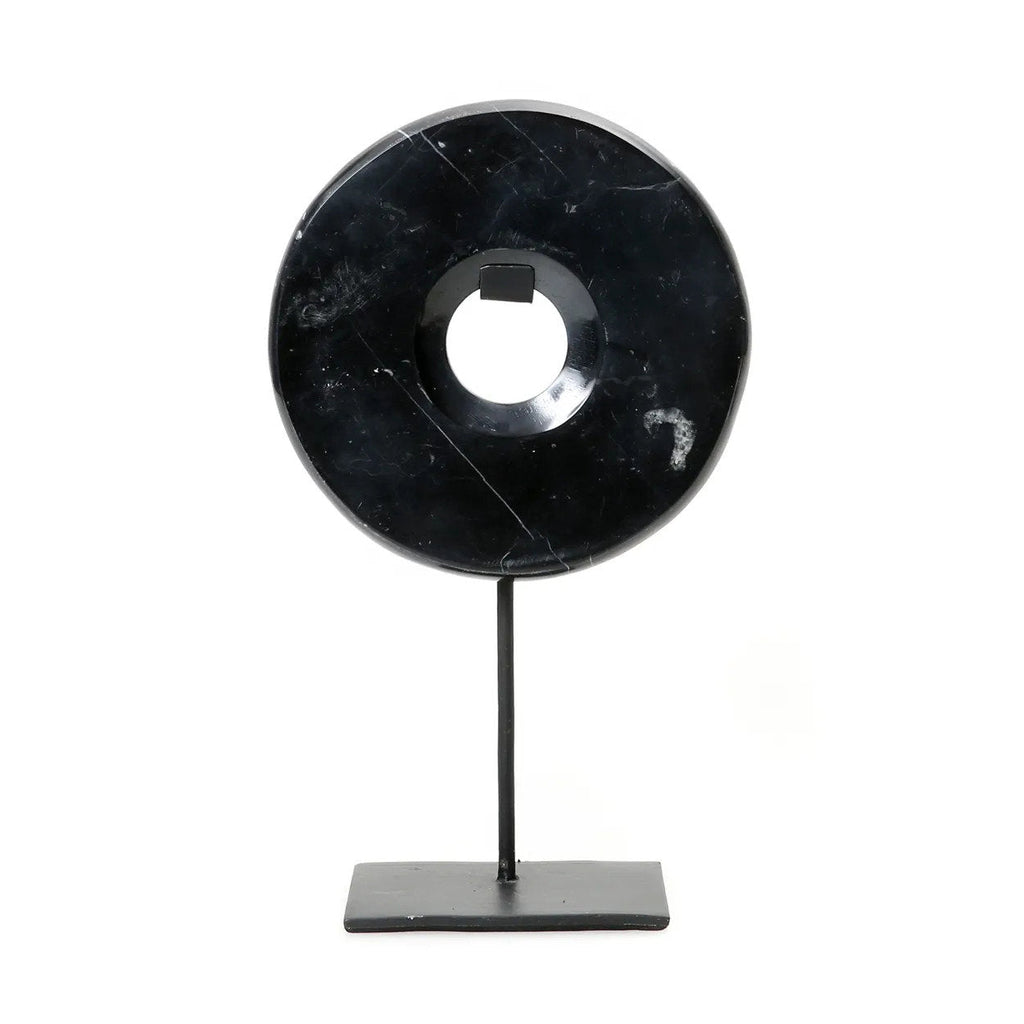 Bazar Bizar Marmeren Sculptuur Disc On Stand Zwart 20 x 9 x 35 cm