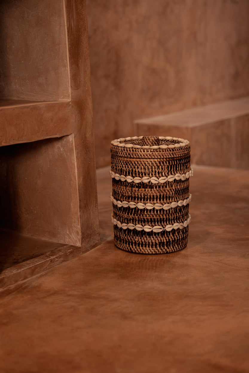 Bazar Bizar Rotan Mand Shell Naturel/Bruin Ø21 x H32 cm