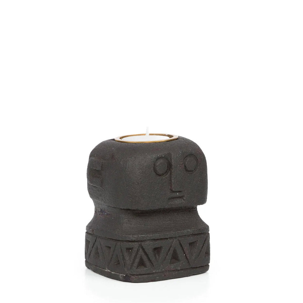 Bazar Bizar Bougeoir En Grès Naturelle Sumba Noir 8 x 8 x 10 cm