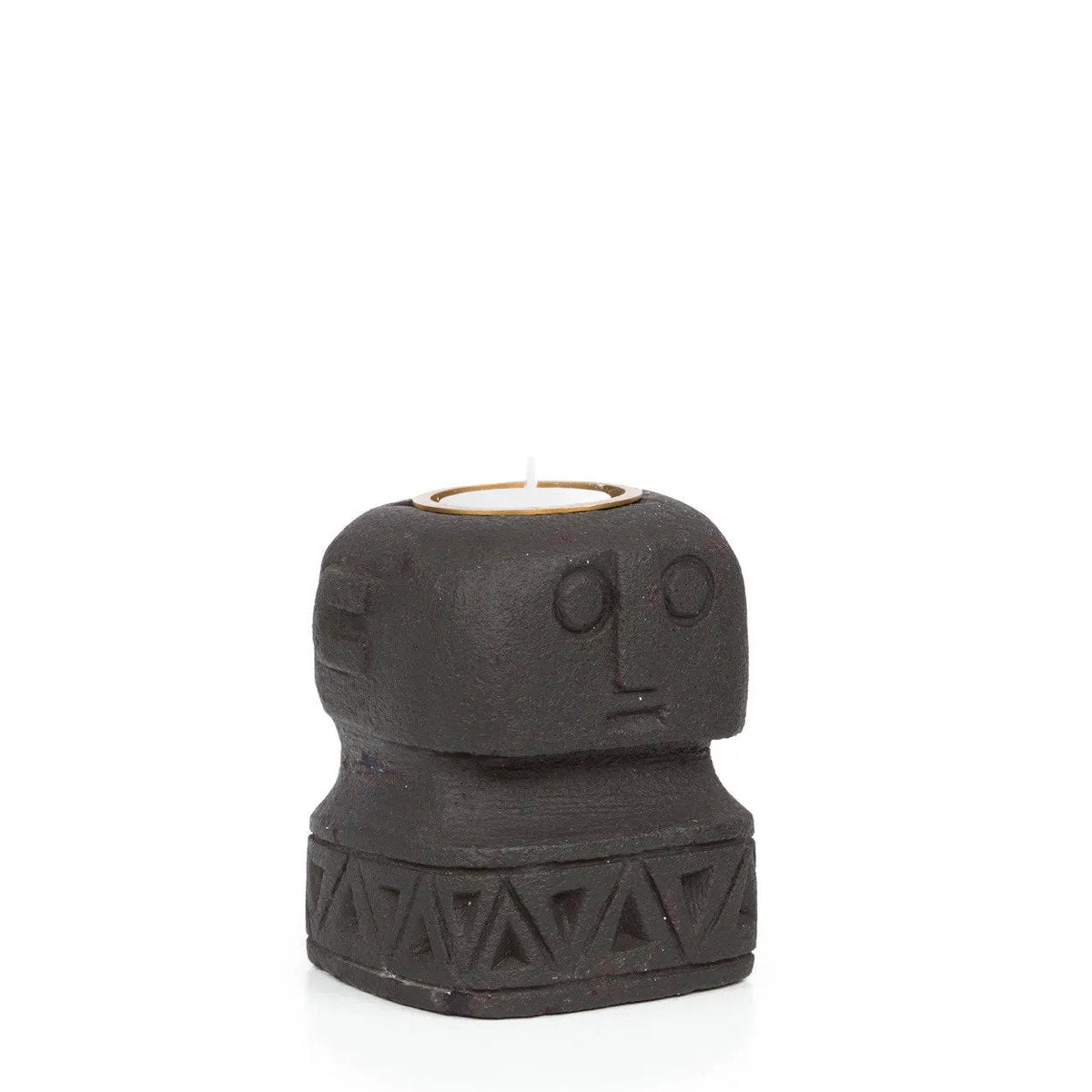 Bazar Bizar Zandstenen Kandelaar Sumba Zwart 8 x 8 x 10 cm