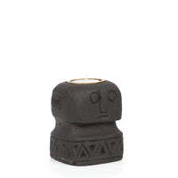 Bazar Bizar Bougeoir En Grès Naturelle Sumba Noir 8 x 8 x 10 cm