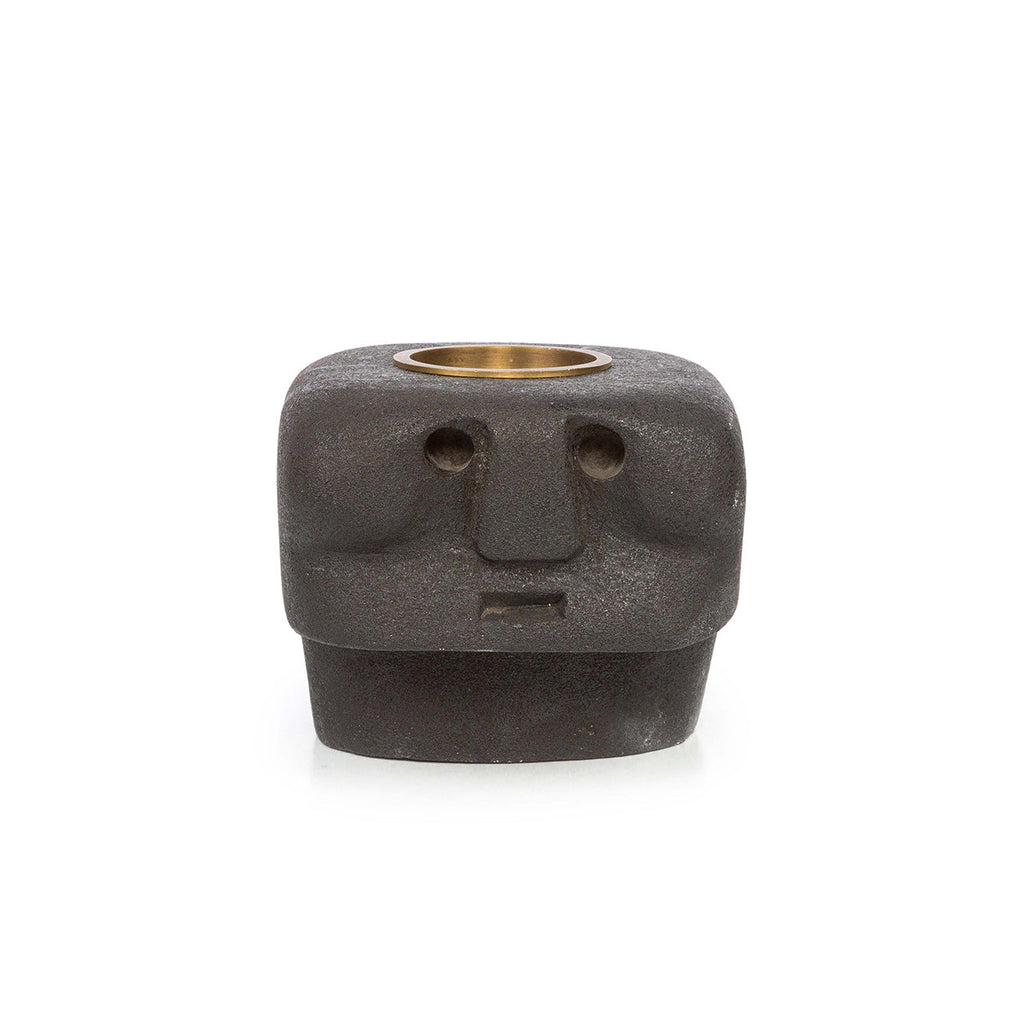 Bazar Bizar Zandstenen Kandelaar Sumba Zwart 10 x 10 x 9 cm