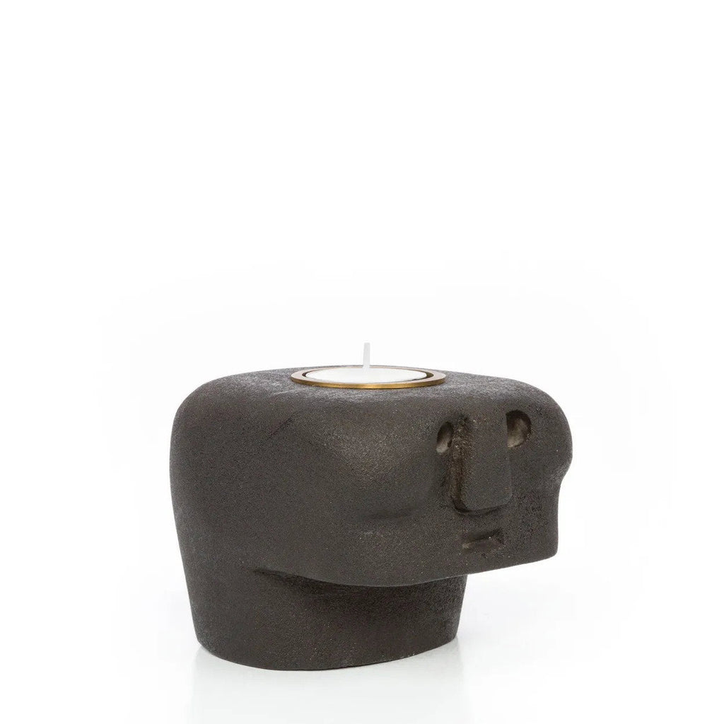 Bazar Bizar Zandstenen Kandelaar Sumba Zwart 10 x 10 x 9 cm