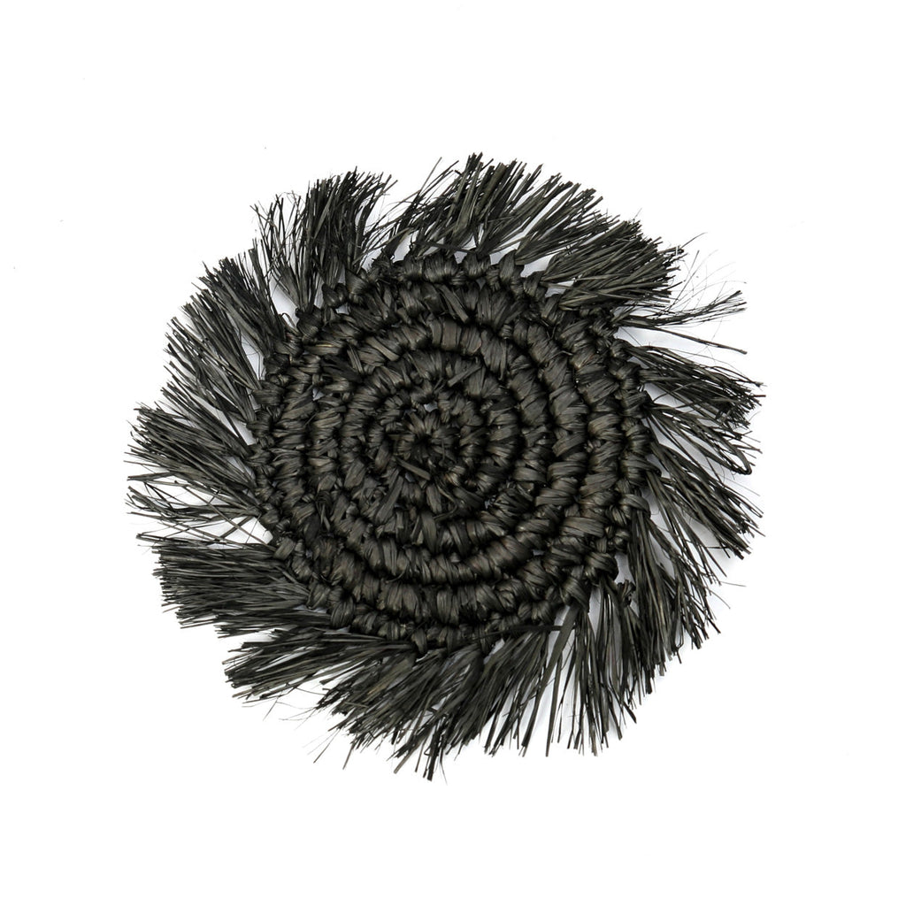 Bazar Bizar Raffia Onderzetter Fringe Zwart Ø16 cm