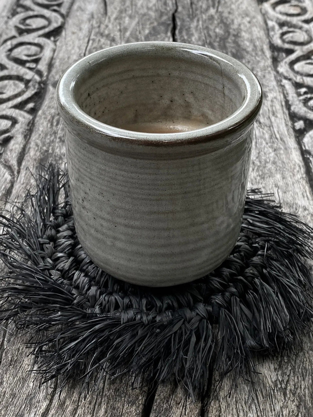 Bazar Bizar Raffia Onderzetter Fringe Zwart Ø16 cm