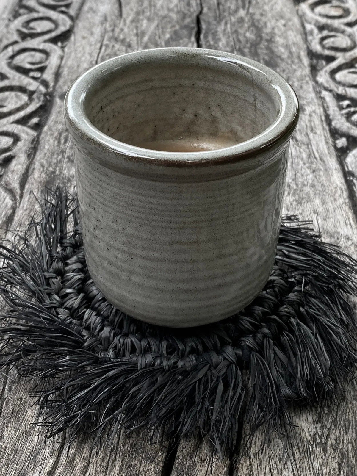 Bazar Bizar Raffia Onderzetter Fringe Zwart Ø16 cm