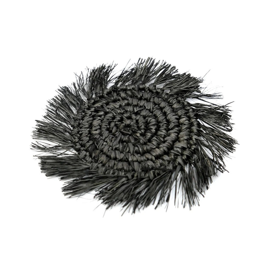 Bazar Bizar Raffia Onderzetter Fringe Zwart Ø16 cm