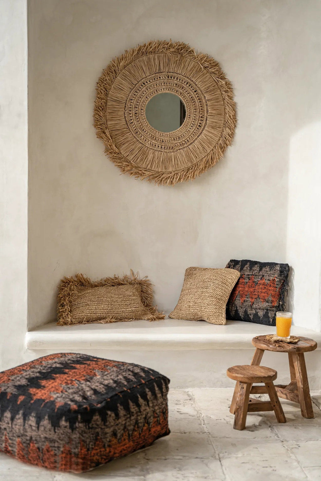 Bazar Bizar Raffia Kussenhoes Flowers Naturel 40 x 40 cm