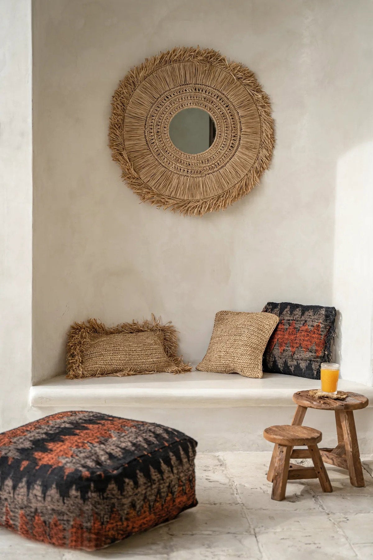 Bazar Bizar Housse de coussin En Raphia Flowers Naturel 40 x 40 cm