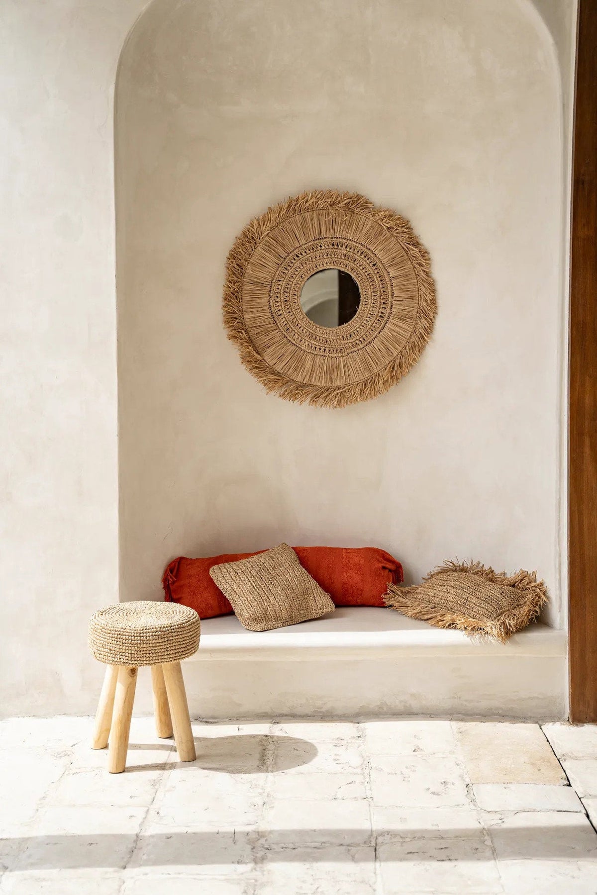 Bazar Bizar Housse de coussin En Raphia Flowers Naturel 40 x 40 cm