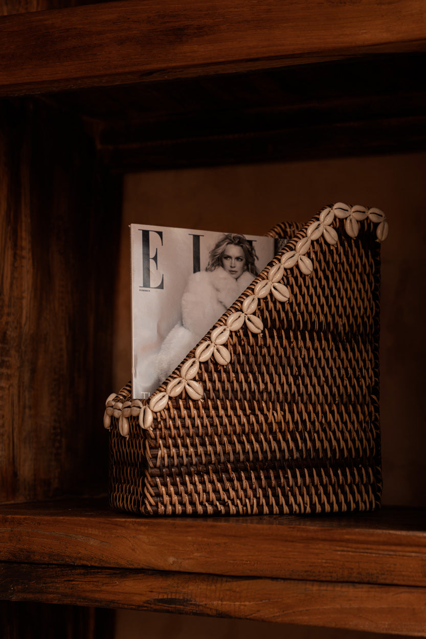 Bazar Bizar Rotan Tijdschriftenhouder Shell Naturel/Bruin 12 x 27 x 30 cm