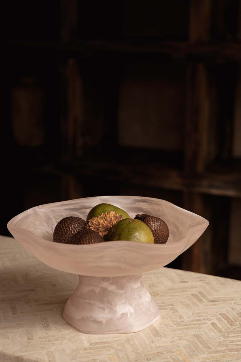 Bazar Bizar Plat de service En Résine Organic Fruit Stand Rose/Blanc Ø27 x H15 cm
