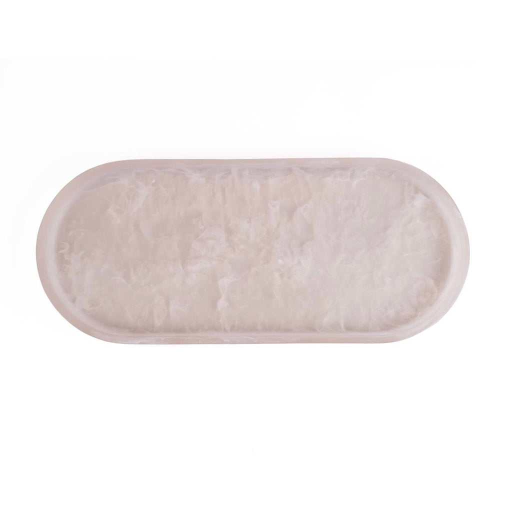 Bazar Bizar Plat de service En Résine Oval Plate Rose/Blanc 44 x 19 x 2,6 cm