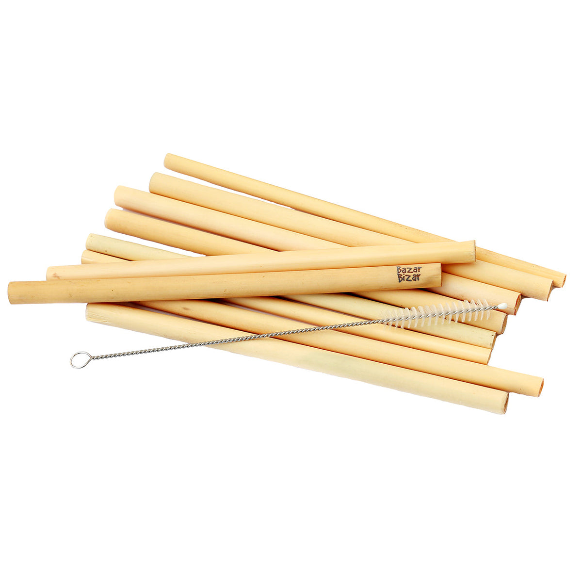 Bazar Bizar Bamboe Rietje met Reinigingsborstel Naturel L20 cm - 10 stuks