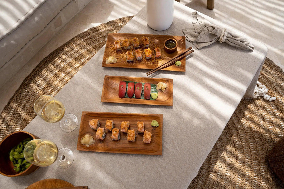 Bazar Bizar Teakhouten Schaal Teak Root Sushi Plate Naturel 26 x 12 cm
