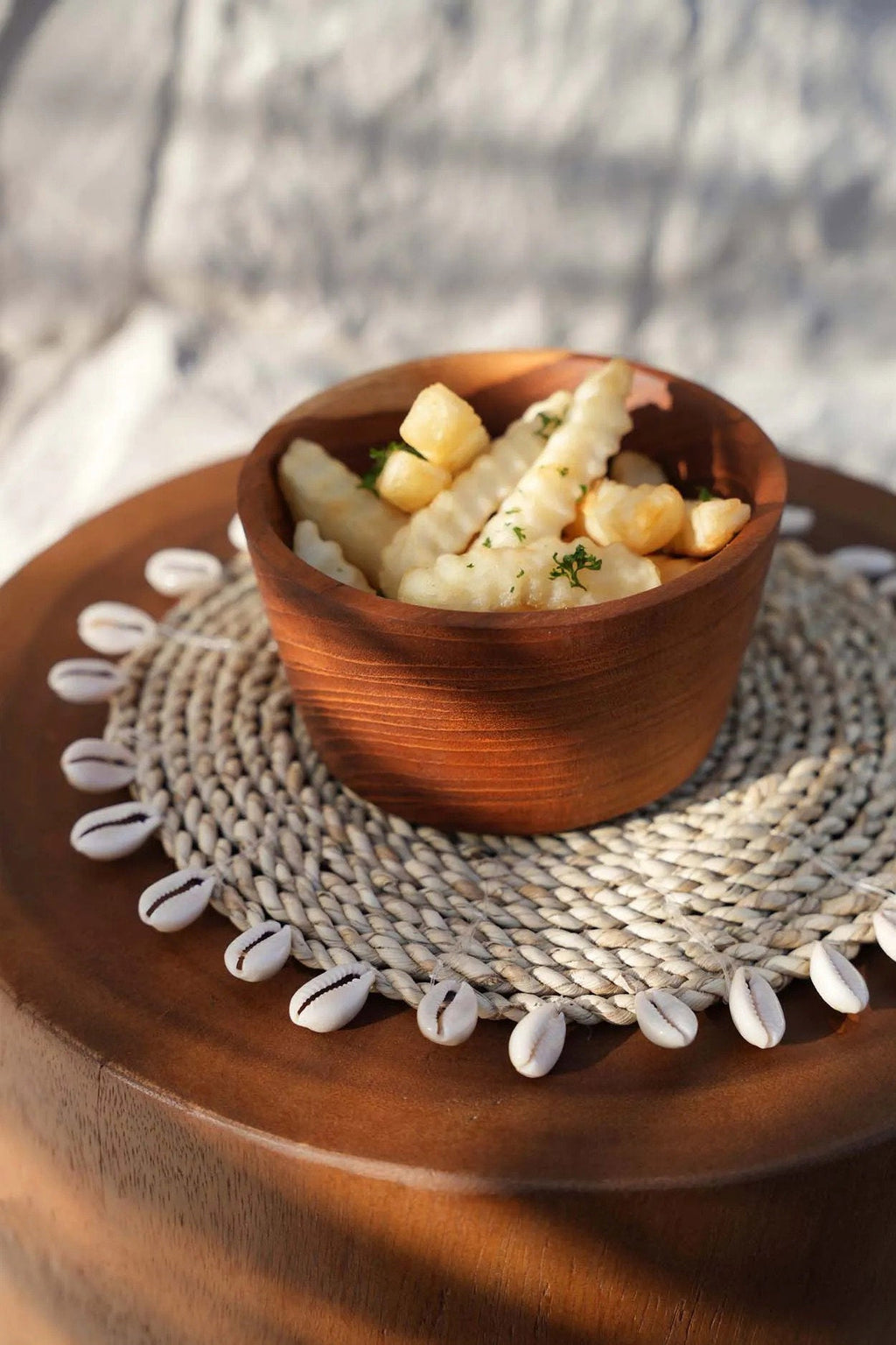 Bazar Bizar Teakhouten Schaal Popcorn Snack Bowl Naturel Ø12 x H6 cm