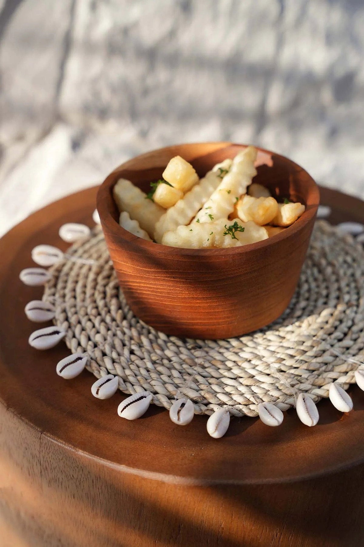 Bazar Bizar Teakhouten Schaal Popcorn Snack Bowl Naturel Ø12 x H6 cm