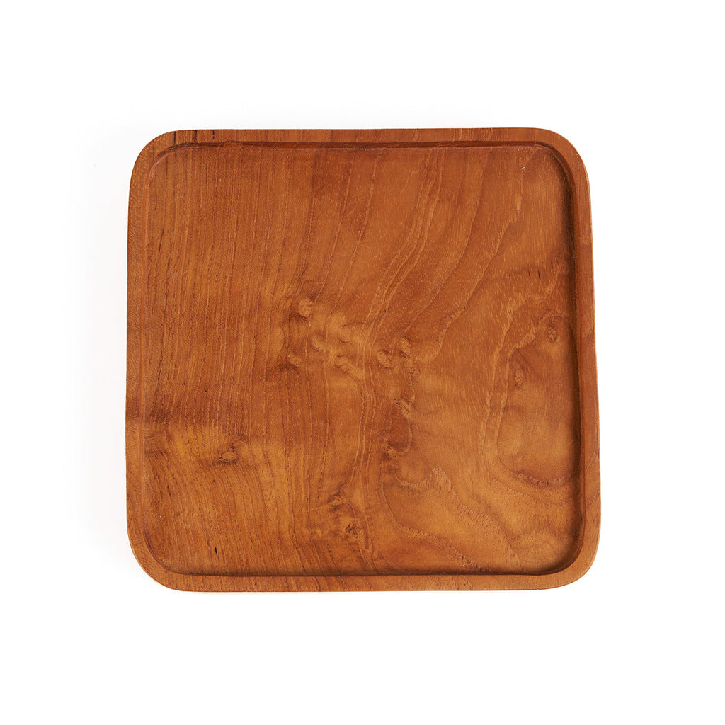 Bazar Bizar Plat de service En Bois de Teck Square Plate Naturel 8,5 x 8,5 cm