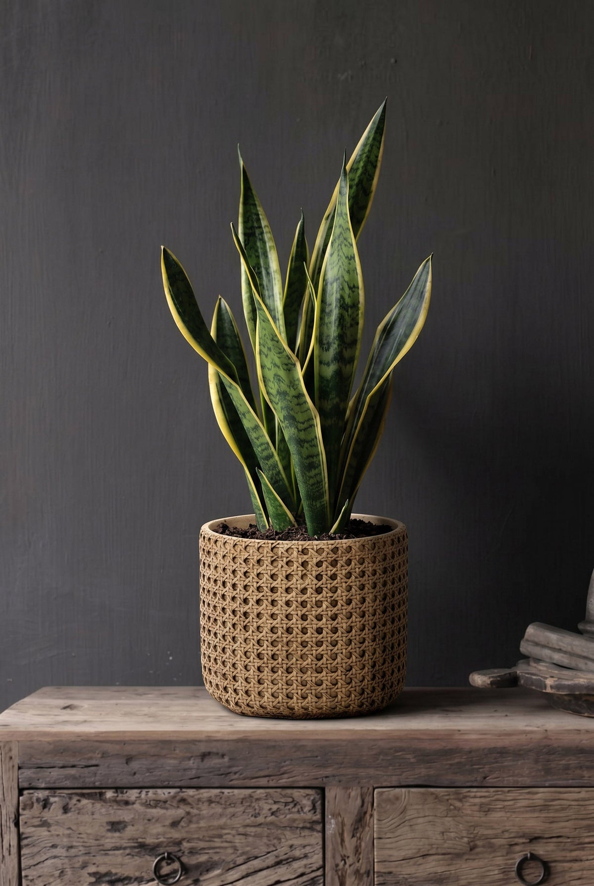 Bazar Bizar Betonnen Plantenpot Rattan Naturel Ø20 x H17,5 cm