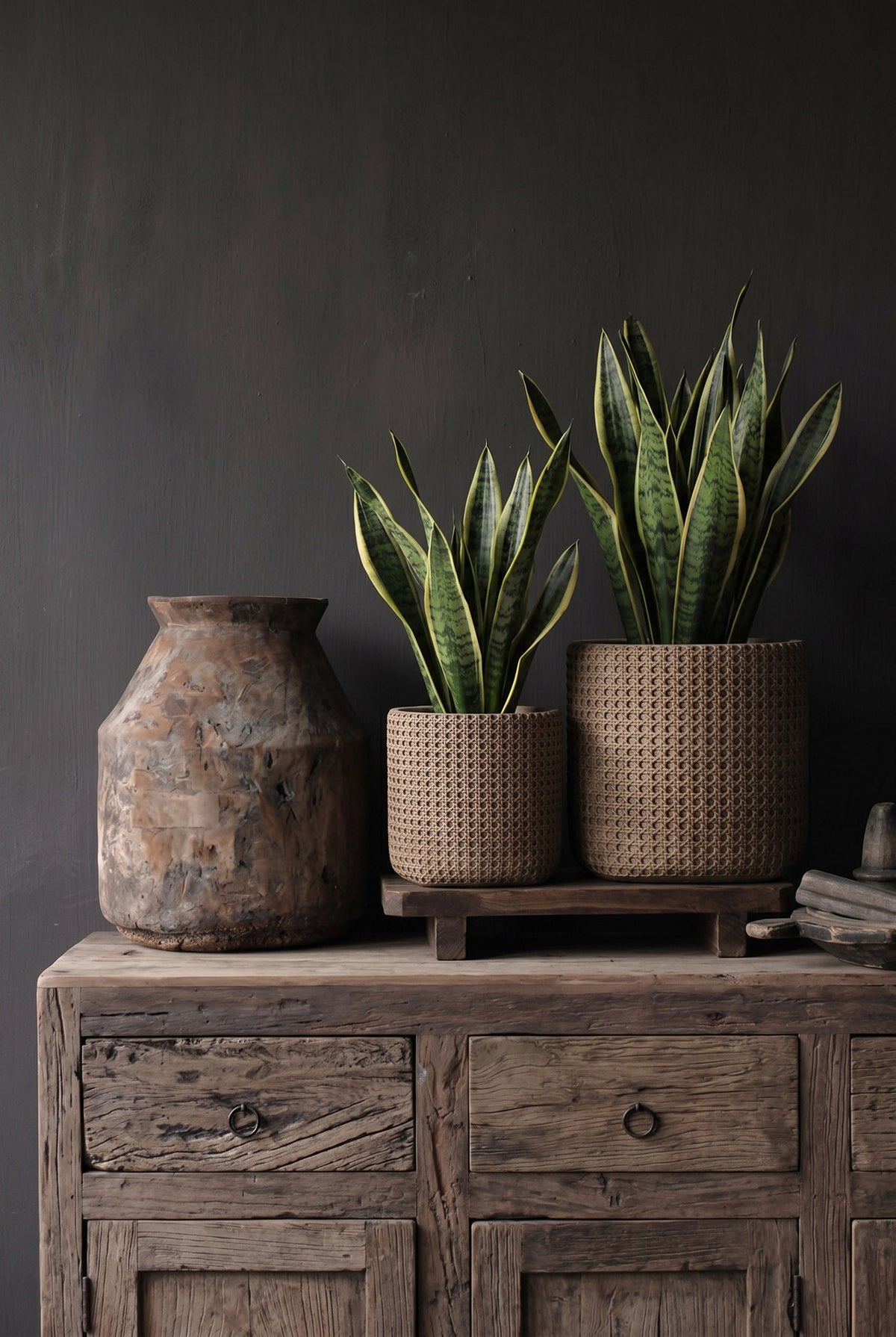 Bazar Bizar Betonnen Plantenpot Rattan Naturel Ø20 x H17,5 cm