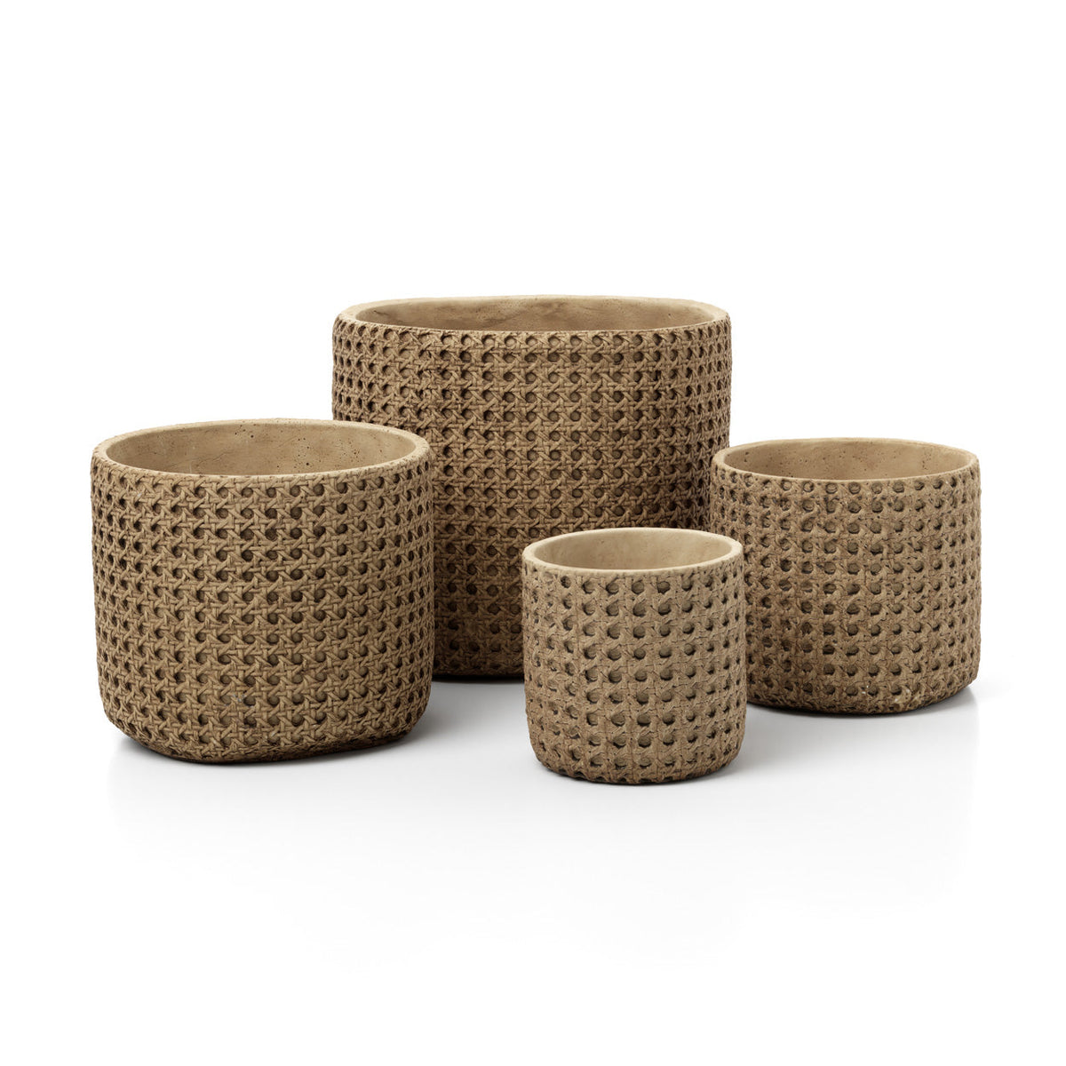 Bazar Bizar Betonnen Plantenpot Rattan Naturel Ø20 x H17,5 cm