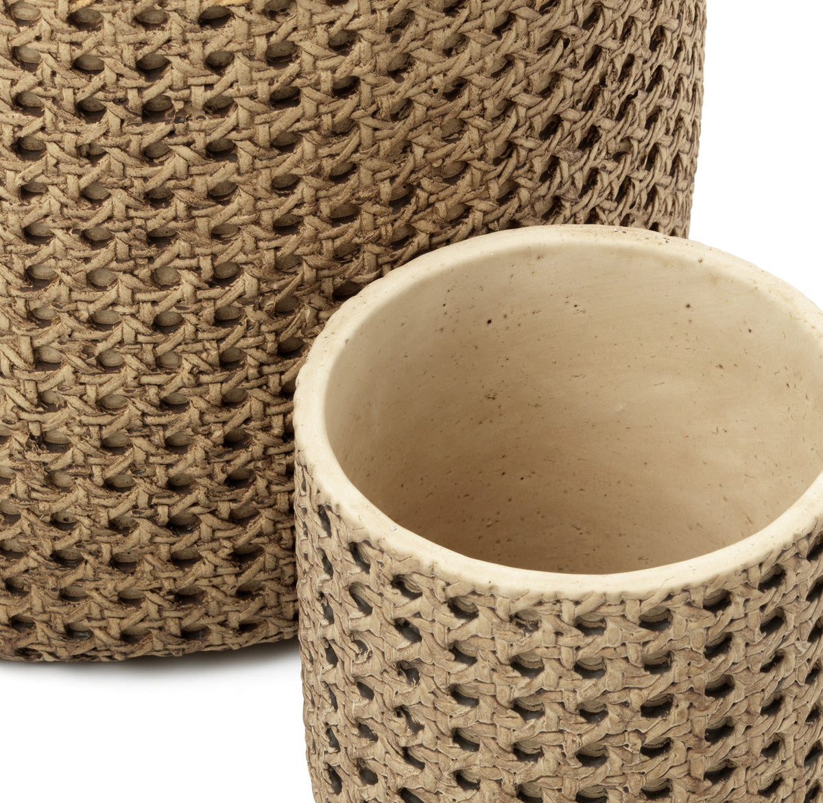 Bazar Bizar Betonnen Plantenpot Rattan Naturel Ø20 x H17,5 cm