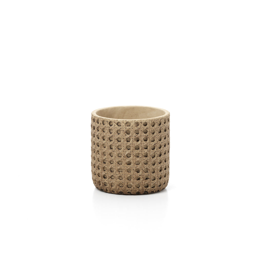 Bazar Bizar Betonnen Plantenpot Rattan Naturel Ø12 x H12 cm