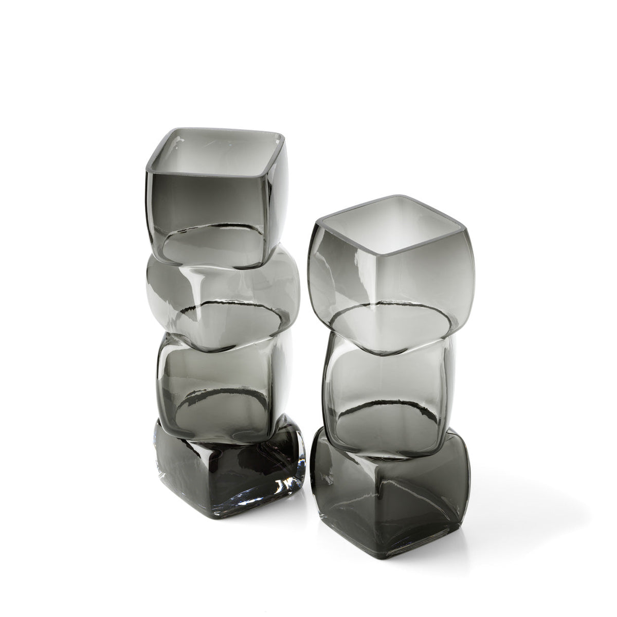 Bazar Bizar Gerecycleerde Glazen Vaas Cubes Donkergrijs 13 x 13 x 30 cm