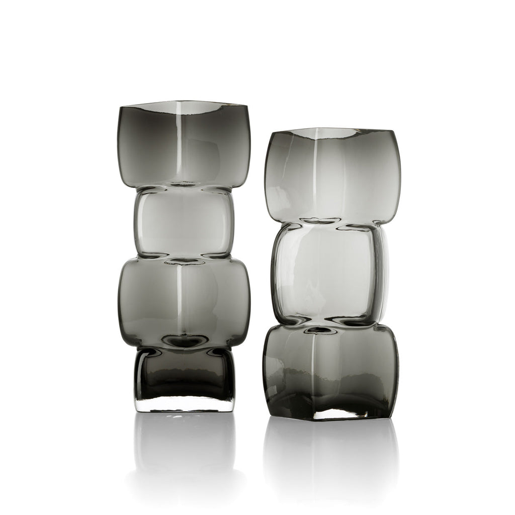 Bazar Bizar Gerecycleerde Glazen Vaas Cubes Donkergrijs 13 x 13 x 27 cm