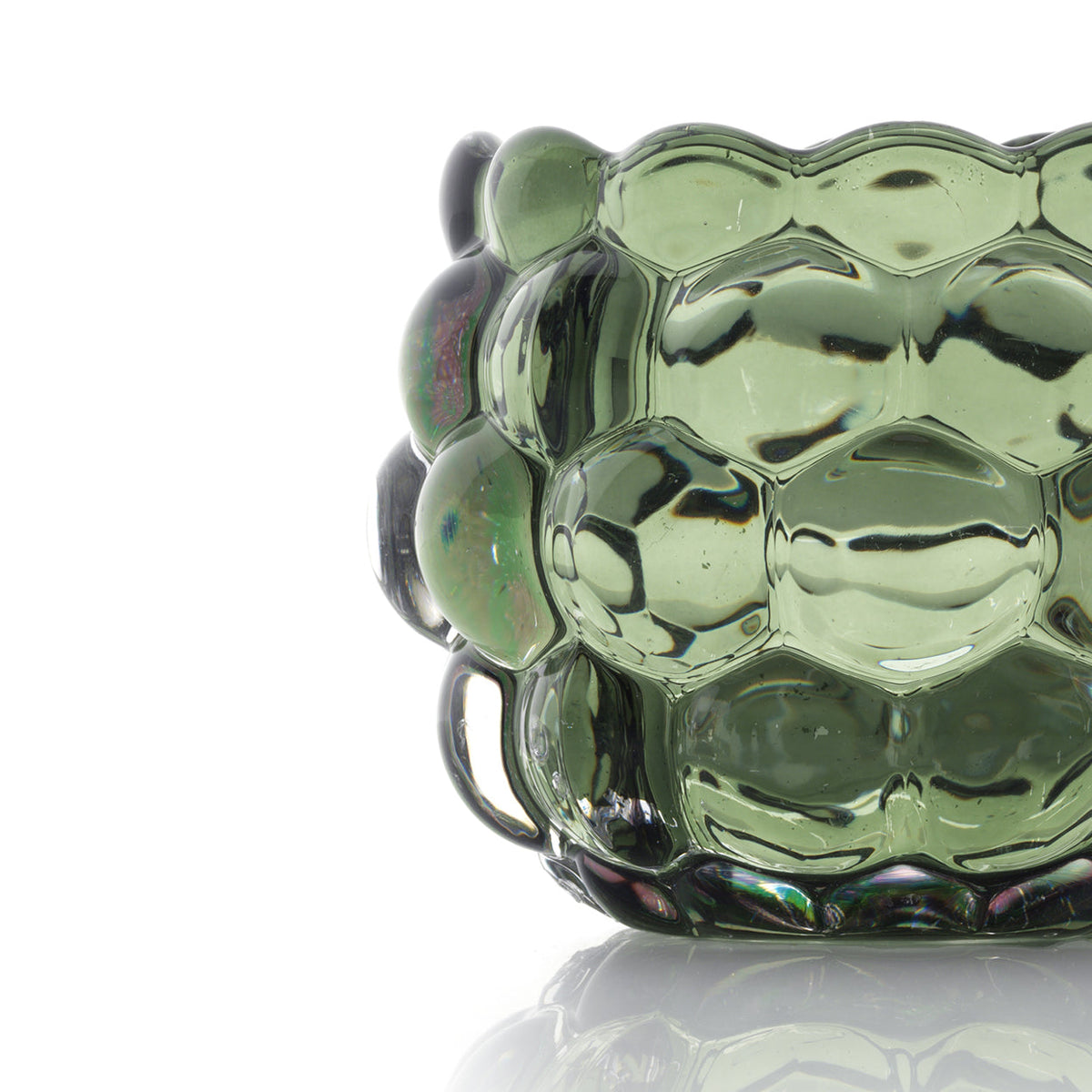 Bazar Bizar Gerecycleerde Glazen Kandelaar Bubble Glow Groen Ø11 x H8 cm