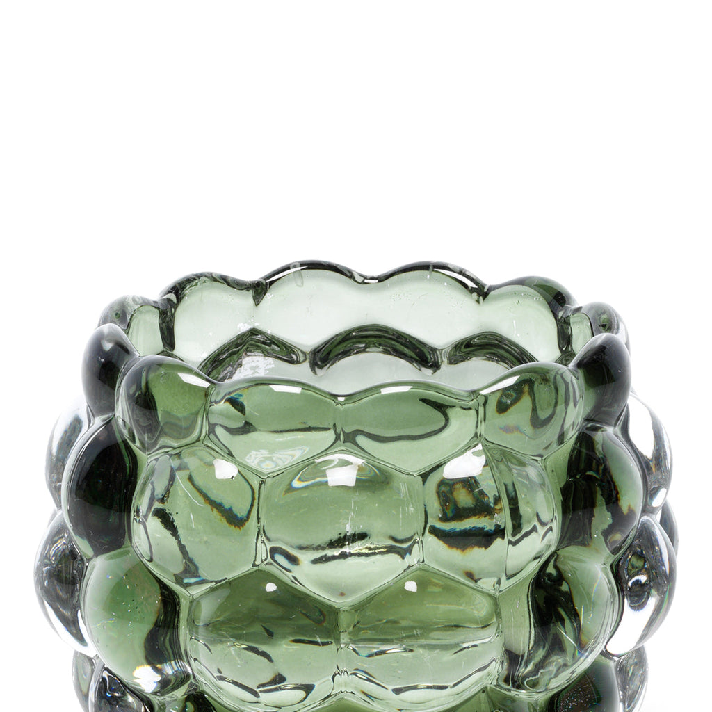 Bazar Bizar Gerecycleerde Glazen Kandelaar Bubble Glow Groen Ø11 x H8 cm