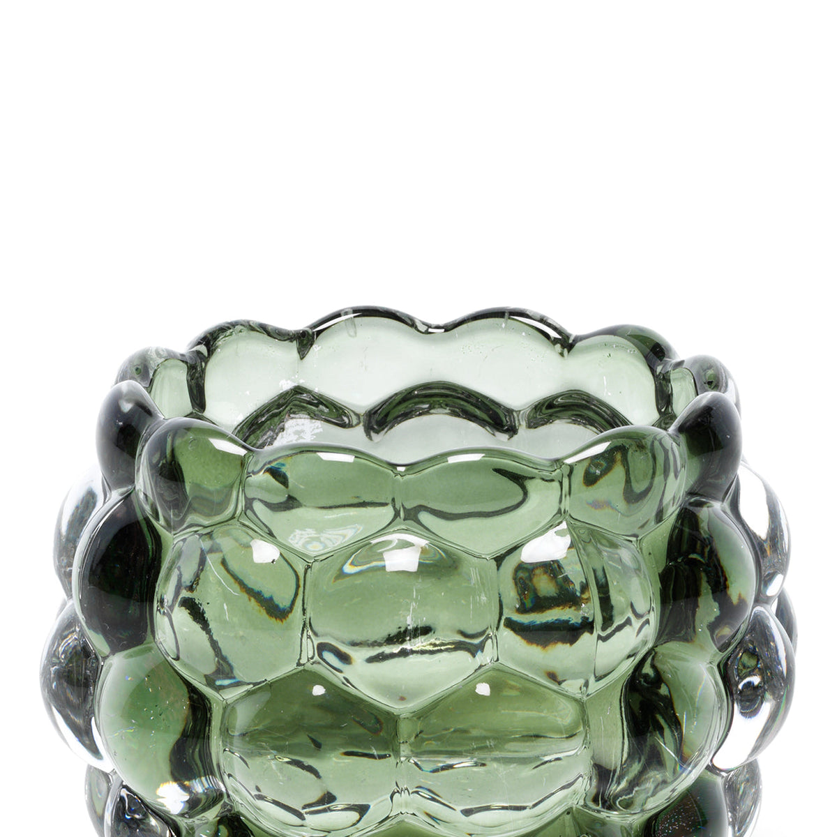 Bazar Bizar Gerecycleerde Glazen Kandelaar Bubble Glow Groen Ø11 x H8 cm