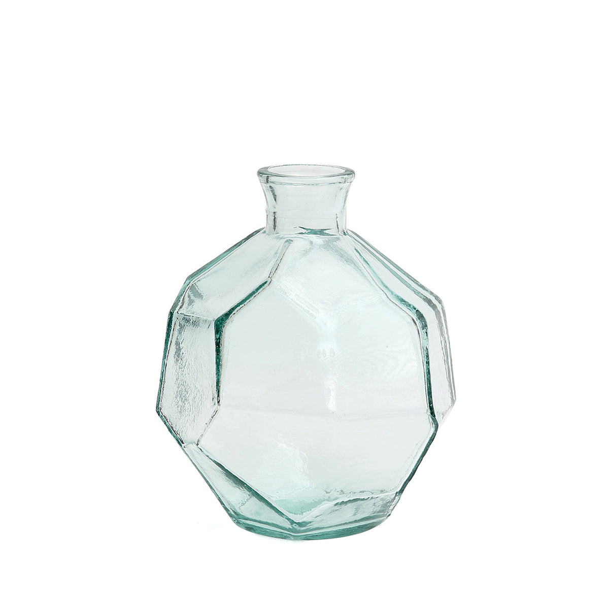 Bazar Bizar Gerecycleerde Glazen Vaas Round Origami Blauw Ø16 x H18 cm
