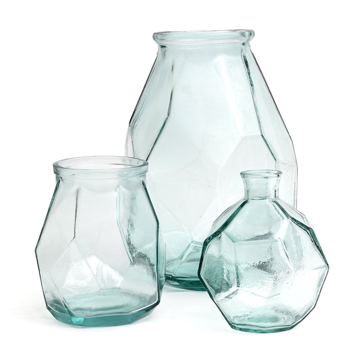 Bazar Bizar Gerecycleerde Glazen Vaas Round Origami Blauw Ø16 x H18 cm
