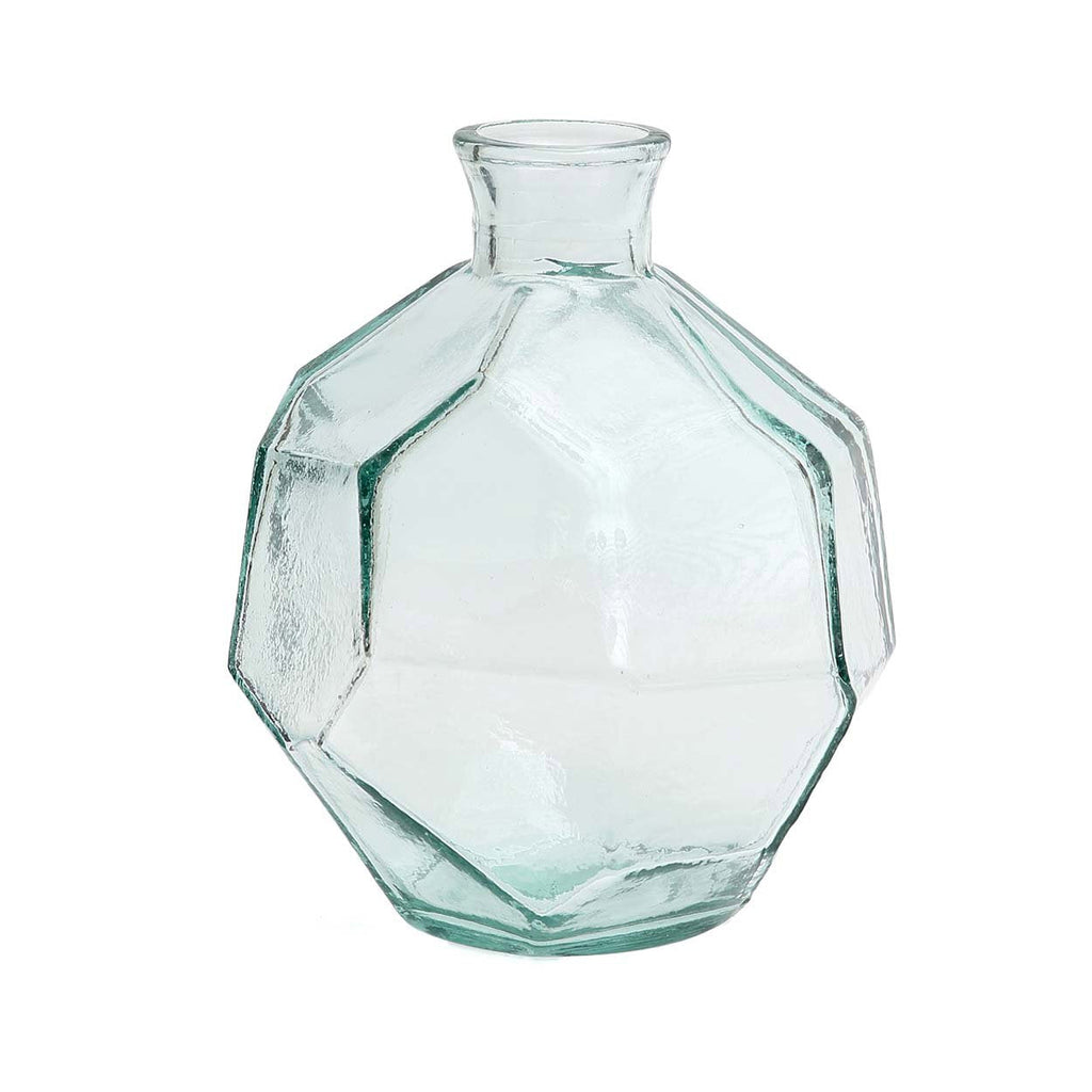 Bazar Bizar Gerecycleerde Glazen Vaas Round Origami Blauw Ø16 x H18 cm