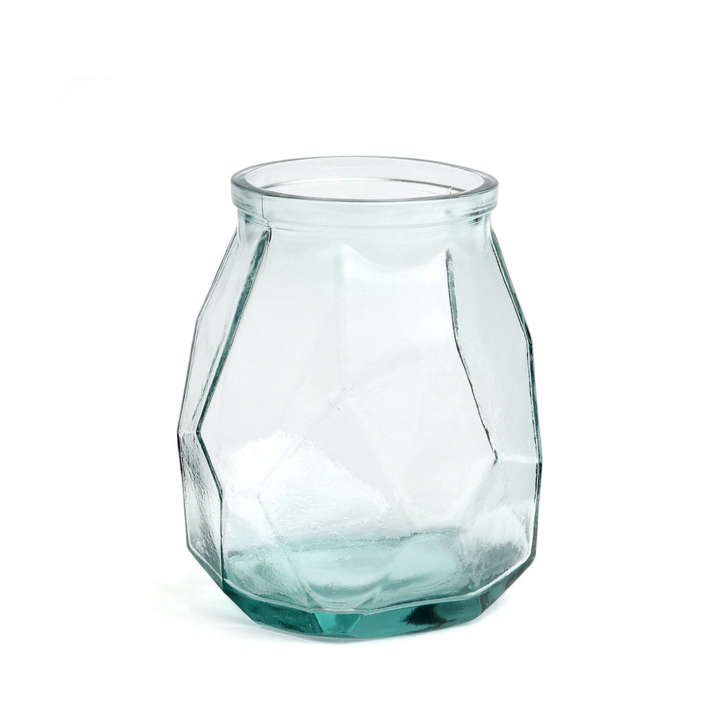 Bazar Bizar Gerecycleerde Glazen Vaas Wide Origami Blauw Ø17 x H19 cm