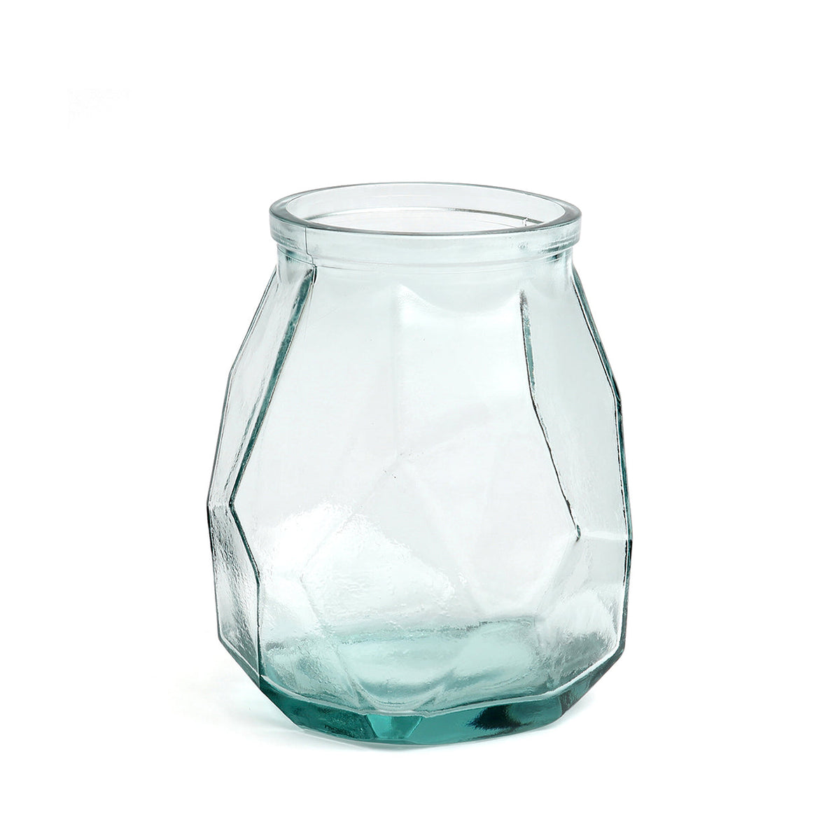 Bazar Bizar Gerecycleerde Glazen Vaas Wide Origami Blauw Ø17 x H19 cm