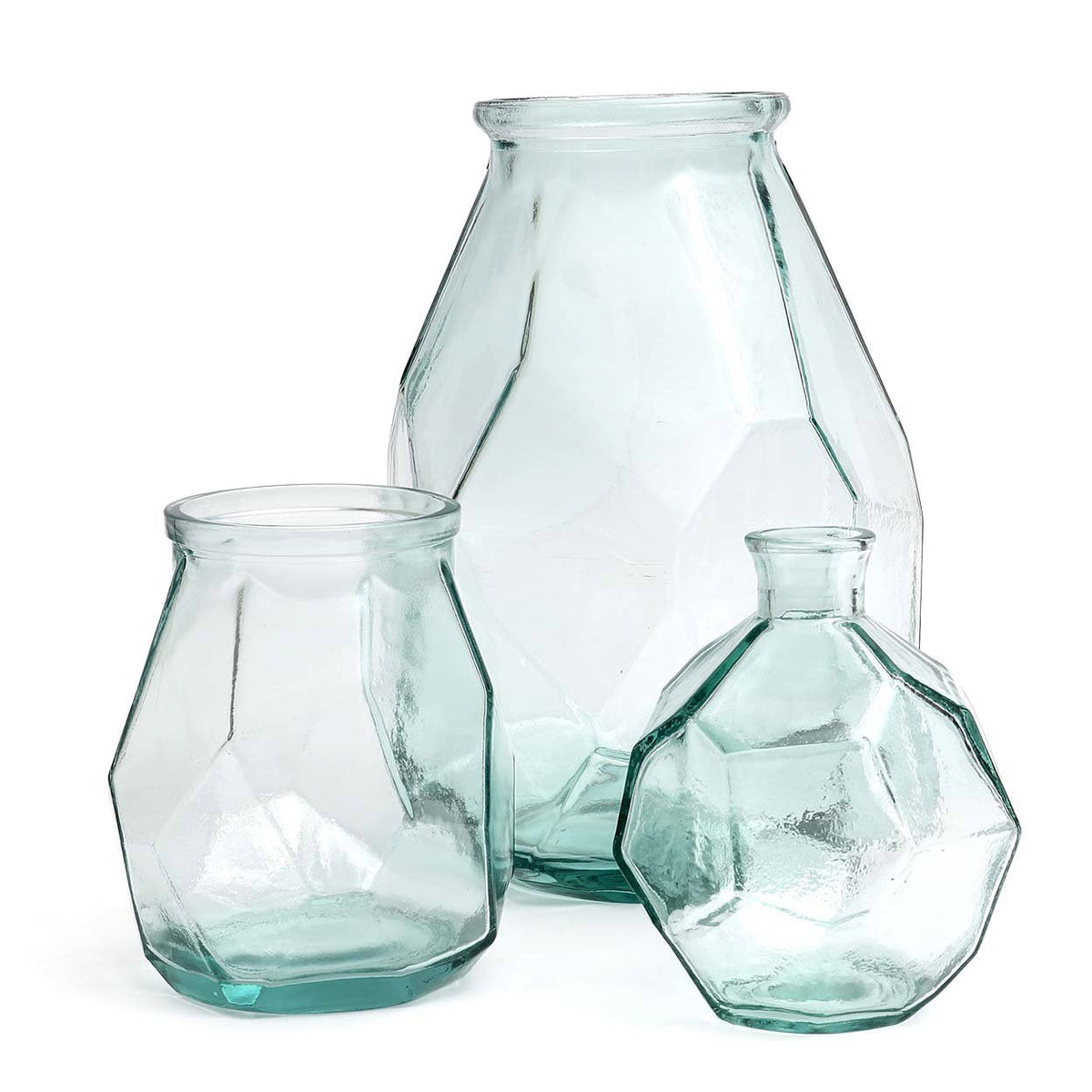 Bazar Bizar Gerecycleerde Glazen Vaas Wide Origami Blauw Ø17 x H19 cm