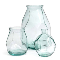 Bazar Bizar Gerecycleerde Glazen Vaas Wide Origami Blauw Ø17 x H19 cm