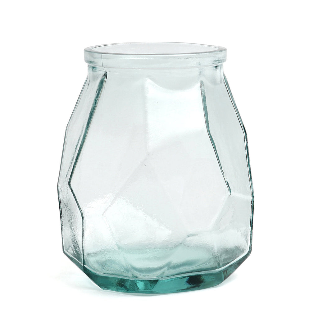 Bazar Bizar Gerecycleerde Glazen Vaas Wide Origami Blauw Ø17 x H19 cm